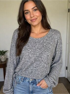 ALMOST FAMOUS Womens Gray  Tie Cinch Waist Cropped Top Sweater XL